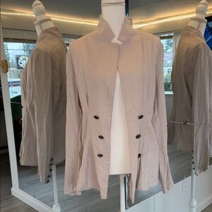 Free People Light Taupe Double-Breasted Stand-Collar Jacket